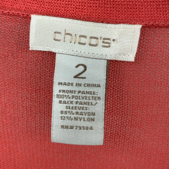 Chico's Cardigan Women Sz 2 Large Coral Orange Watercolor Chiffon Open Front - Picture 5 of 9